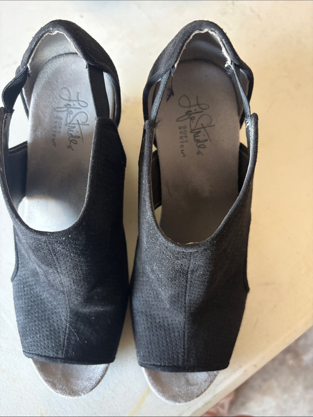 Life Stride Black Open-Toe Slingback Clog Mules